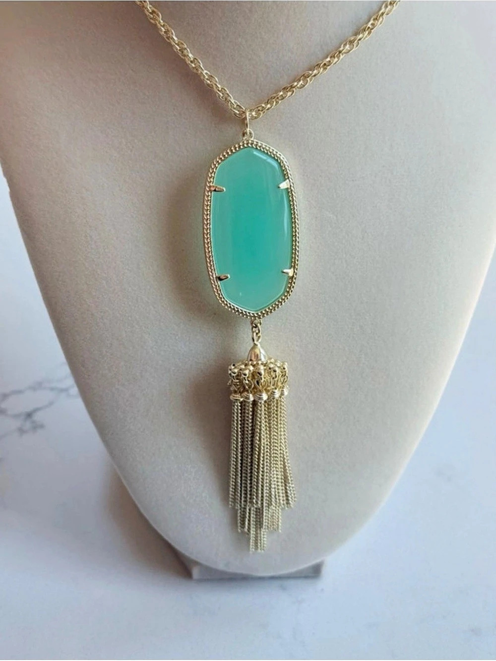 Kendra Scott Rayne Long Pendant Necklace Turquoise & Gold Plated Brass 30 Inch🩵